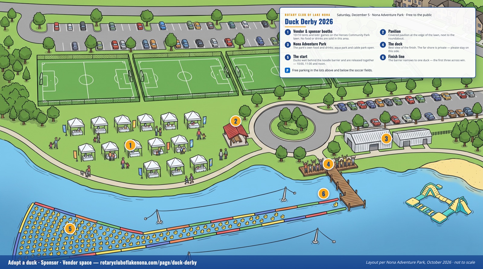 Illustrated map of the Duck Derby layout at Nona Adventure Park